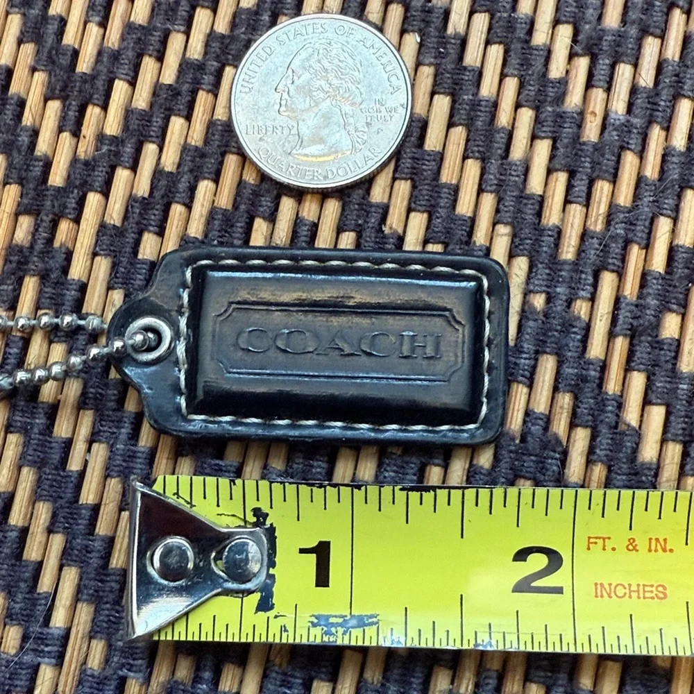 Vintage Y2K Coach black patent leather hangtag with nickel ballchain